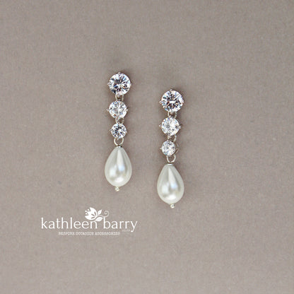 Penelope Cubic Zirconia studs & pearl drop earrings - Sterling silver assorted length options