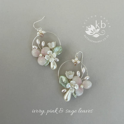 Phyllis floral hoop earrings - Available in gold, silver & rose gold - pearl color options