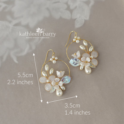 Phyllis floral hoop earrings - Available in gold, silver & rose gold - pearl color options