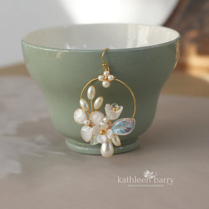 Phyllis floral hoop earrings - Available in gold, silver & rose gold - pearl color options