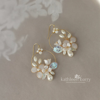 Phyllis floral hoop earrings - Available in gold, silver & rose gold - pearl color options