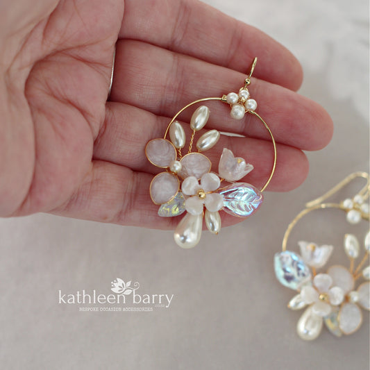 Phyllis floral hoop earrings - Available in gold, silver & rose gold - pearl color options