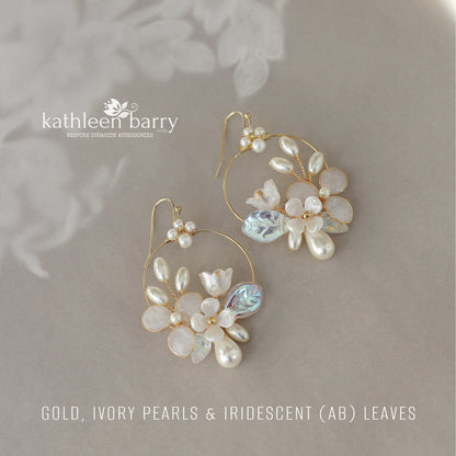 Phyllis floral hoop earrings - Available in gold, silver & rose gold - pearl color options