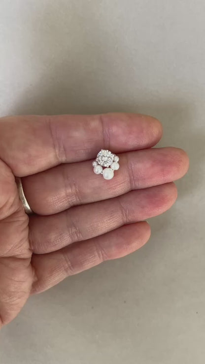 Dainty Cubic zirconia pearl stud earrings - Sterling silver only STYLE Carolyn