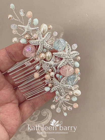 Starfish and shell wedding hair comb - Two tone color - sea starfish beach bridal hair accessories - color options available STYLE: ingrid