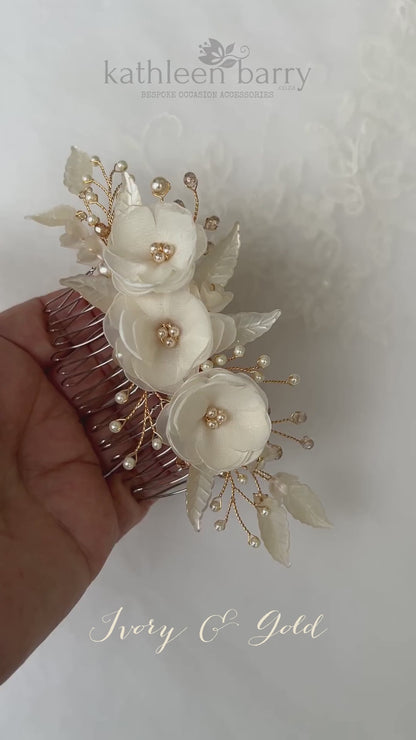 Odette Wedding hair comb ivory and gold Assorted color options available - Bridal hair accessories - veil comb