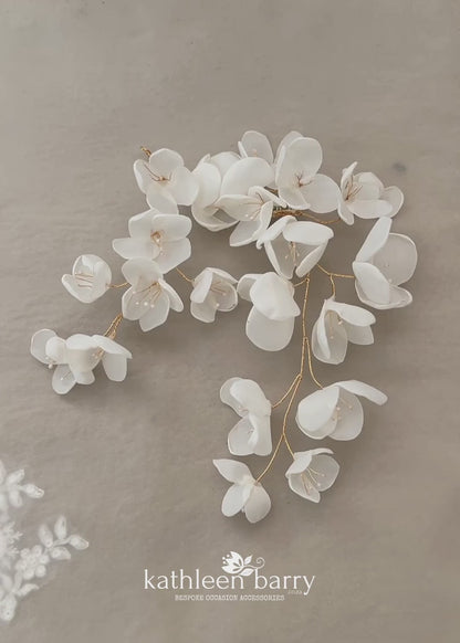 Cascading floral hair vine wedding hairpiece, silver gold or rose gold, mix and match style options - flower colors to order