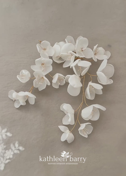 Cascading floral hair vine wedding hairpiece, silver gold or rose gold, mix and match style options - flower colors to order