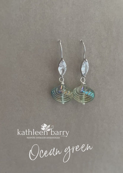 Glass shell and cubic zirconia, beach theme wedding earrings - assorted colors available wedding jewelry