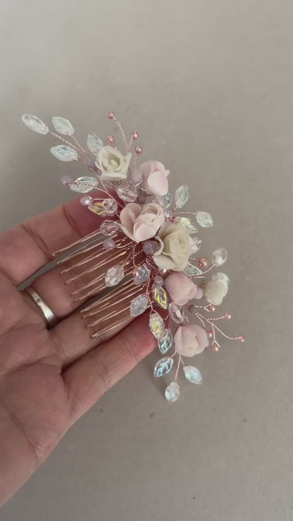 Gardenia statement floral and pearl hair comb -  Custom color options available