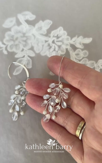 Sarah-Faye Earrings - Gold, silver or rose gold - Leaf enamel inlay & pearl color options