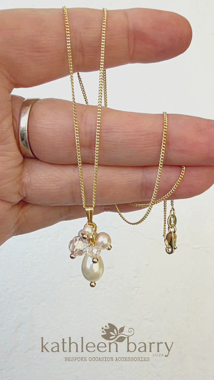 Gina pearl cluster pendent necklace available in Silver, gold or rose gold finish - Assorted custom colors to order