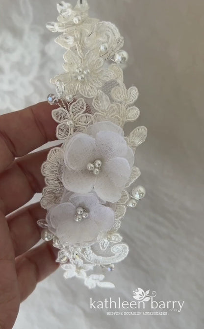 Jean-Marie lace hairpiece  Chantilly Lace Bridal hairpiece wedding hair accessory - floral lace wedding hair piece