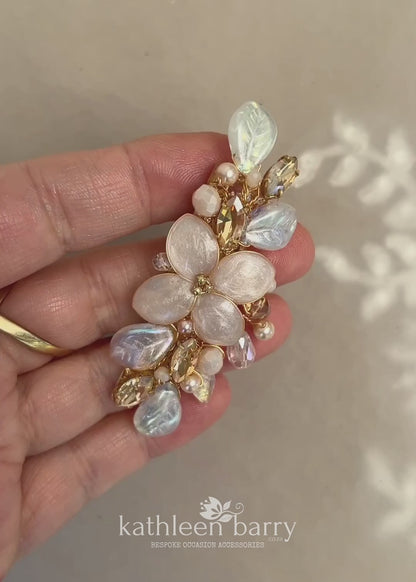 Cecile floral hair clip - Floral, rhinestone and crystal & pearl- assorted colors available