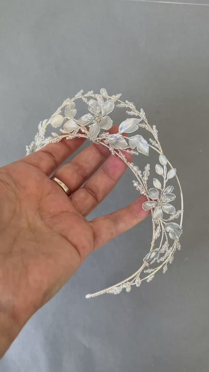 Organic floral leaf tiara style crown  - brushed silver, gold or rose gold (any custom finishes available)
