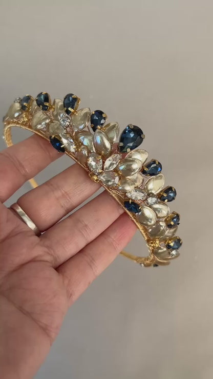 Custom order wedding Tiara style crown Rhinestone and leaf detail for Talisha