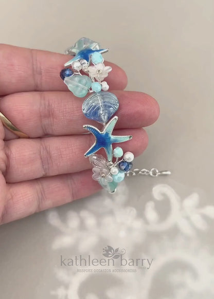 Beach theme statement wedding bracelet starfish and shells bridal jewelry - Rose gold, gold or silver Custom colors to order STYLE: Tevin
