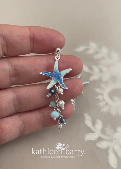 Starfish and pearl dangling earrings, beach theme wedding, assorted colors available - wedding jewelry STYLE: Tevin