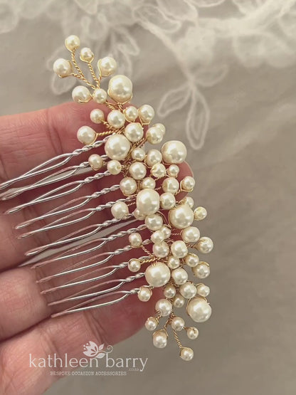 Cherize Dainty pearl hair comb - Available in Gold, silver or rose gold finish - Pearls white or ivory bridal hair accessories