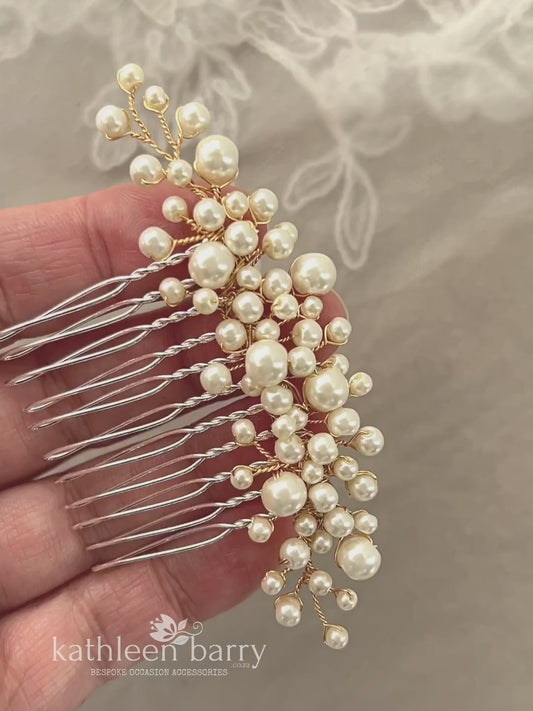 Cherize Dainty pearl hair comb - Available in Gold, silver or rose gold finish - Pearls white or ivory bridal hair accessories