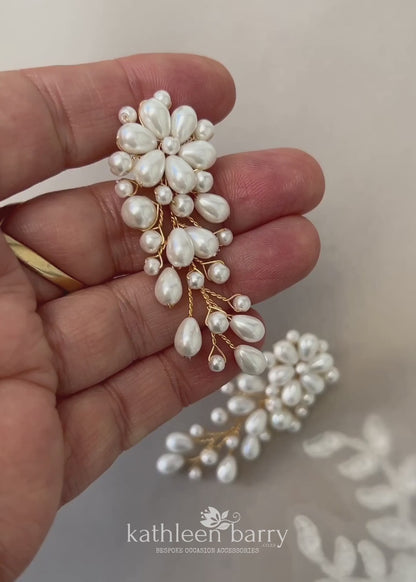 Cherize pearl stud cascade chandelier wedding earrings - silver gold or rose gold options