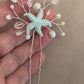 Starfish hair pin, resin inlay, crystal and pearl - sea star beach wedding - Sold Individually