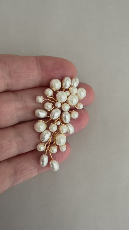 Élodie Pearl Cluster Chandelier Earrings – Bridal Cascade Studs, silver gold or rose-gold
