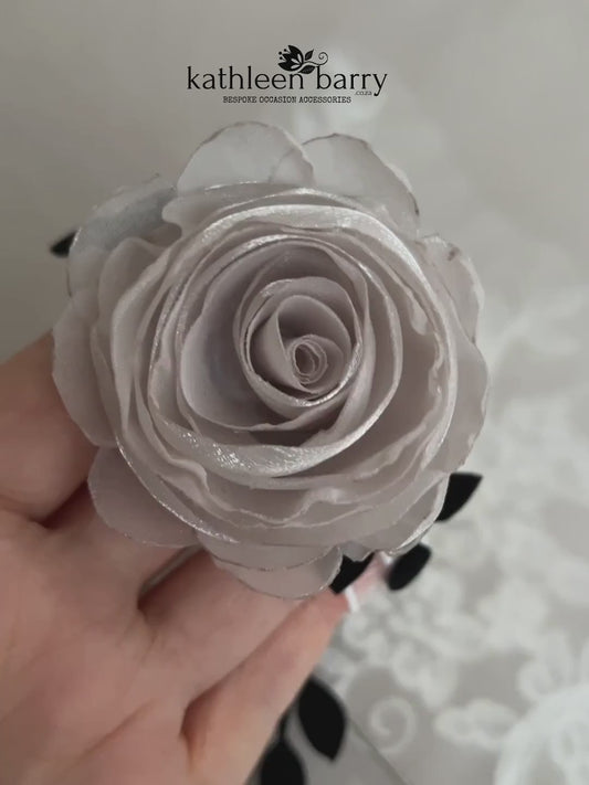 Modern rose wrist corsage - organza rose with velvet leaf detail