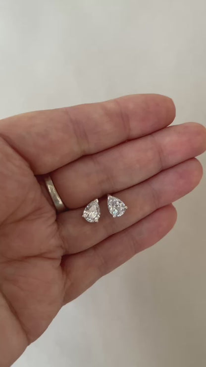 Cubic Zirconia pear cut studs - Sterling silver - Two size options