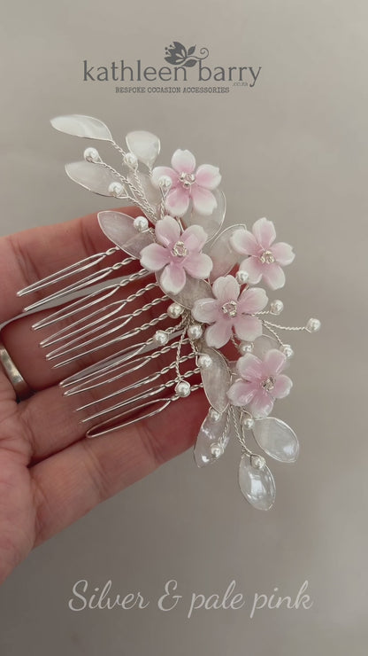 Sakura Cherry Blossom Hair Comb - Gold, silver or rose-gold colors to order wedding hair accessories