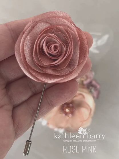 Satin Boutonniere, Brooch lapel pin fabric roses assorted colors available