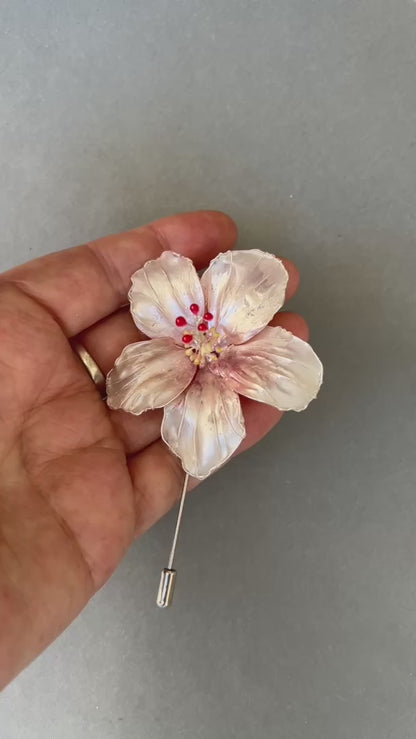 Handmade Hibiscus Lapel Pin – Custom Colour Boutonniere - beach wedding