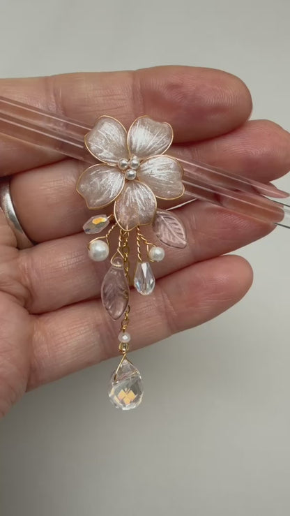 Angelica Translucent Flower Dangle Earrings | Custom Colour Bridal Earrings