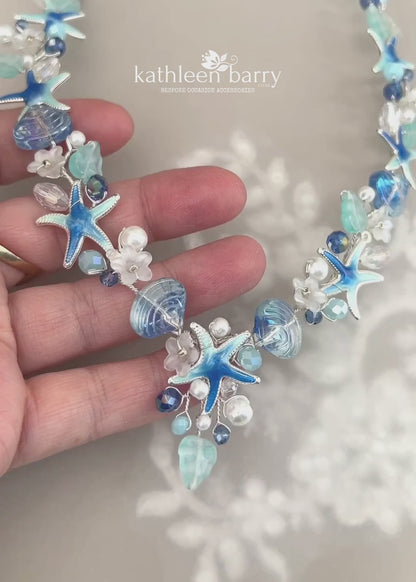 Beach theme statement wedding necklace starfish and shells bridal jewelry - Rose gold, gold or silver Custom colors to order STYLE: Tevin