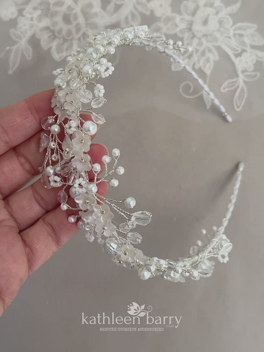 Ira delicate flower wedding headband - Assorted colors available - Finish options: Silver, gold or rose gold