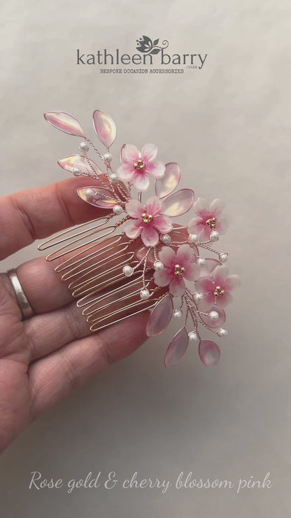 Sakura Cherry Blossom Hair Comb - Gold, silver or rose-gold colors to order wedding hair accessories