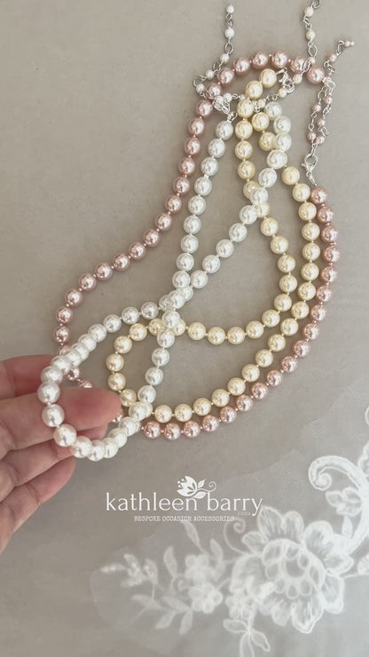 Gayaat Simple pearl necklace - 8mm Czech glass pearls available in 3 pearl color options with extension chain