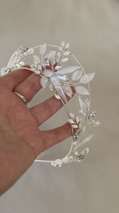 Leaf detail wedding Tiara  – custom colors available