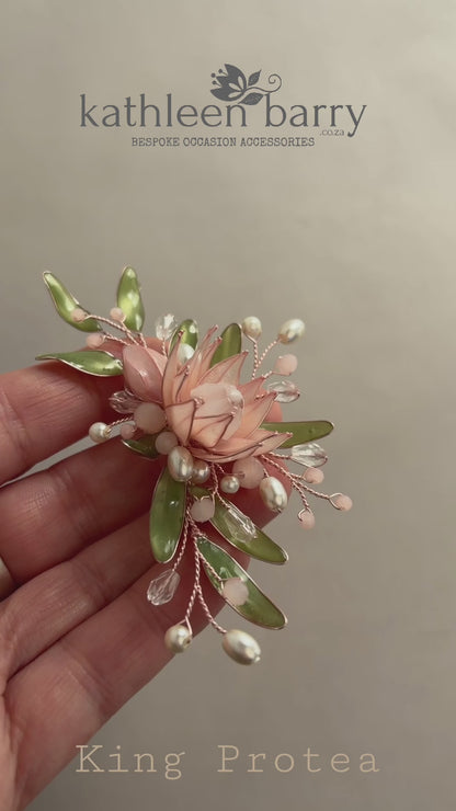 King Protea Hair Clip or Comb - dainty fynbos inspired wedding hair accessories - Colors to order