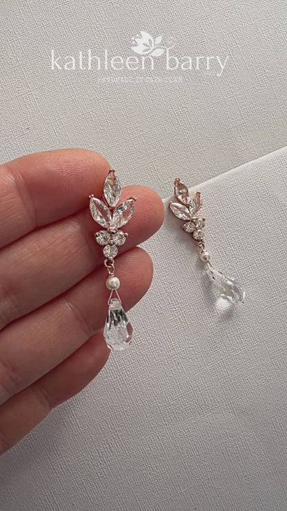 Jessica Rose Gold Crystal Drop Earrings Marquise cut cubic zirconia