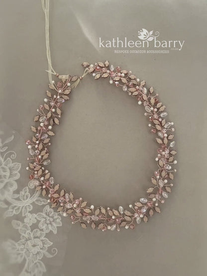 Ashley Rose Gold Blush Crown Bridal Wreath - Available rose gold, gold or silver plated - two size options FROM: