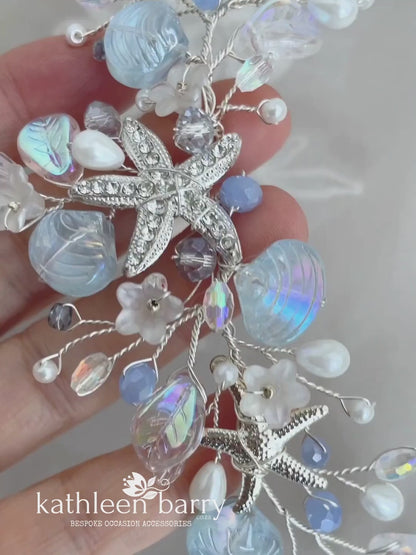 Beach theme statement wedding necklace starfish and shells bridal jewelry - Rose gold, gold or silver