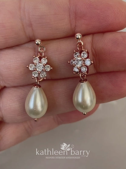 Rose gold cubic zirconia pearl drop earrings - LIMITED STOCK also available in silver or gold