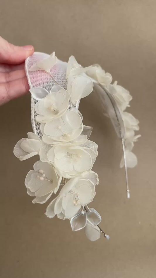 Mesh floral tiara custom order for CaileighJayne - Ivory floral crown