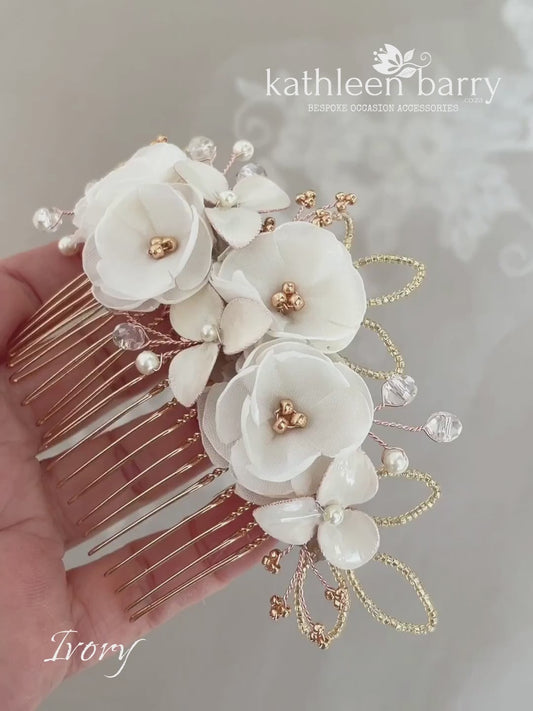 Flower wedding Hair Comb hairpiece  - veil comb - Rose gold, gold or silver - flower colors oprions available