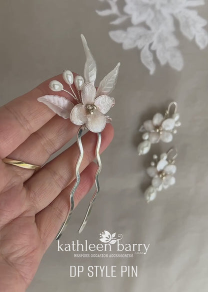 Tegan floral hair pin pearl and silver detailing - Color options available  - new style DP pin