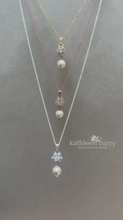 Nina chain pendent necklace - Cubic Zirconia & pearl - Available in Silver, gold or rose gold - Limited stock