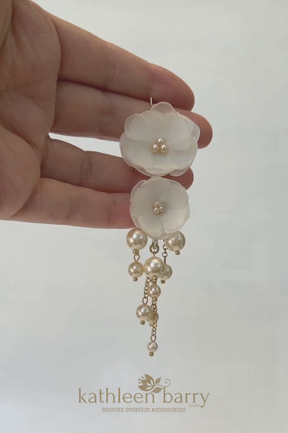 Odette flower and pearl chandelier statement earrings -  Color options available