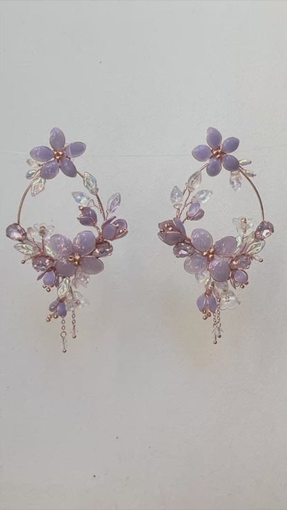 Statement lilac floral hoop earrings - custom colors to order