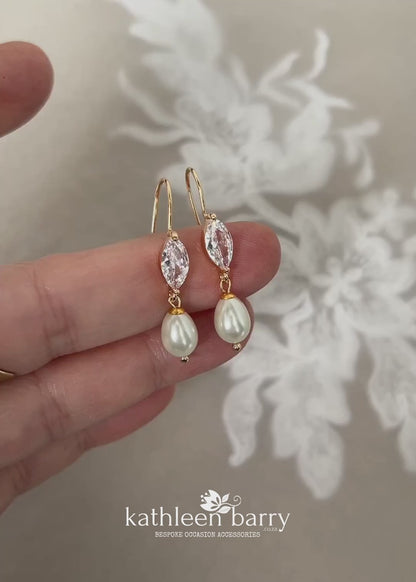 Ava pearl drop earrings with Cubic Zirconia detail - Silver or Gold finish (Nickel free)